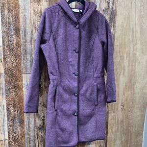 XXS Deep Purple Hooded Fleece Coat W/Waist Detail & Pockets